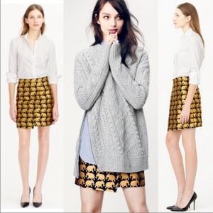 J. Crew Oragami Elephants On Parade Skirt Size 4 Black and Gold